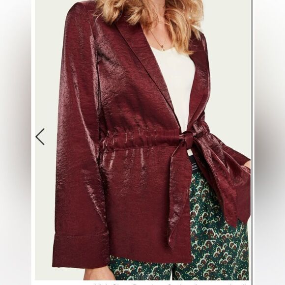 Scotch & Soda Dress Blazer Shiny Belted Jacket NWT Metallic Plum Rust M Red - Picture 1 of 10